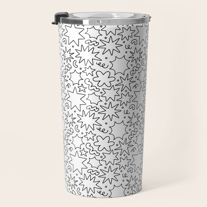 Fun black and white cartoon doodle art pattern Travel Mug Gallery Image 3