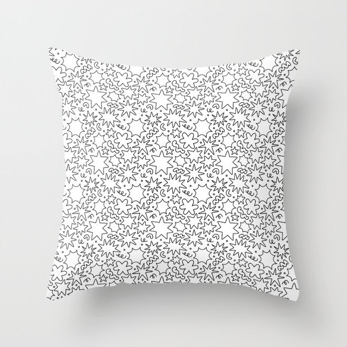 Fun black and white cartoon doodle art pattern Throw Pillow Gallery Image 6