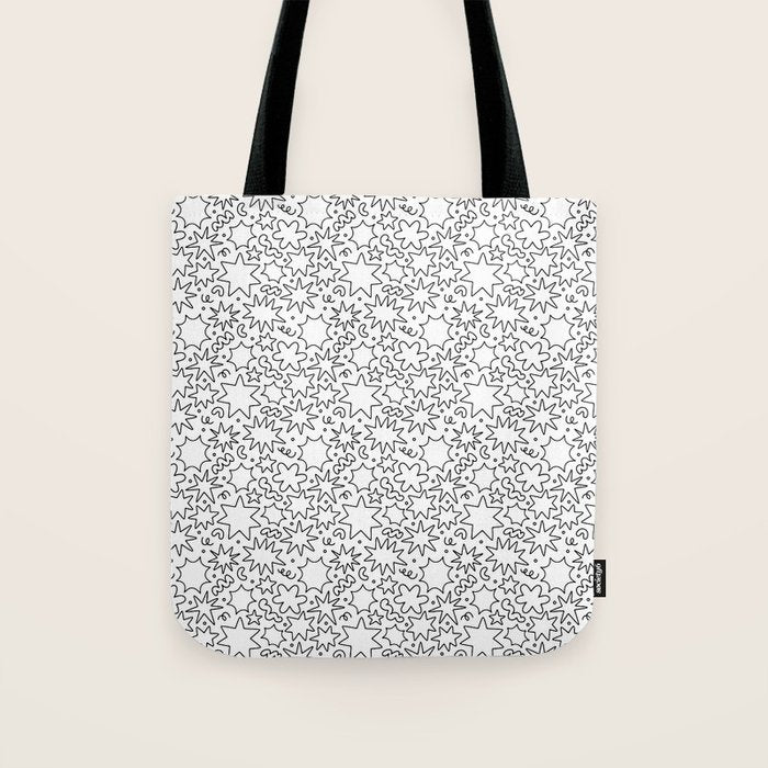 Fun black and white cartoon doodle art pattern Tote Bag Gallery Image 1