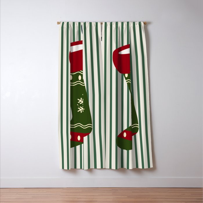 Christmas Stocking Green Window Curtain Gallery Image 3