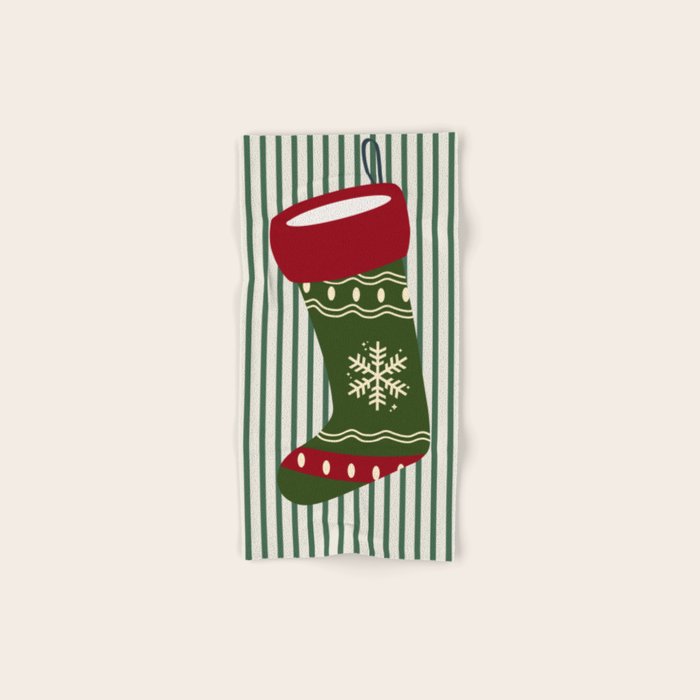 Christmas Stocking Green Bath Towel Gallery Image 1