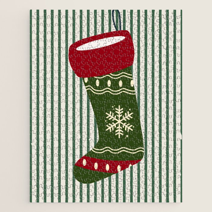 Christmas Stocking Green Jigsaw Puzzle Gallery Image 1