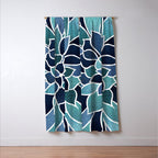 Festive, Flower Bloom, Navy Blue and Teal Window Curtain Gallery Image 3