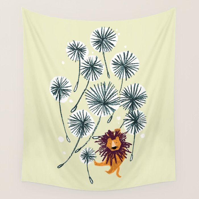 Lion on dandelion Wall Tapestry Gallery Image 4