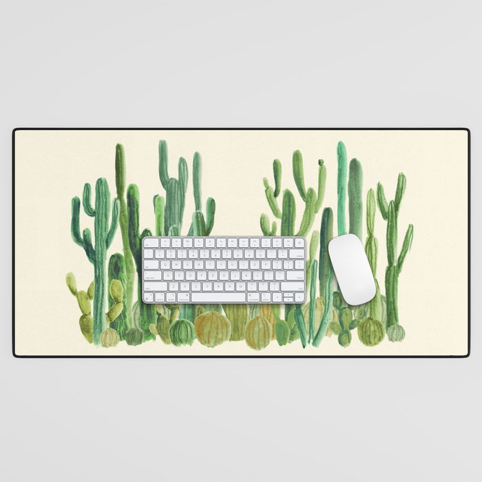 In my happy place - hedgehog meditating in cactus jungle Desk Mat Gallery Image 1