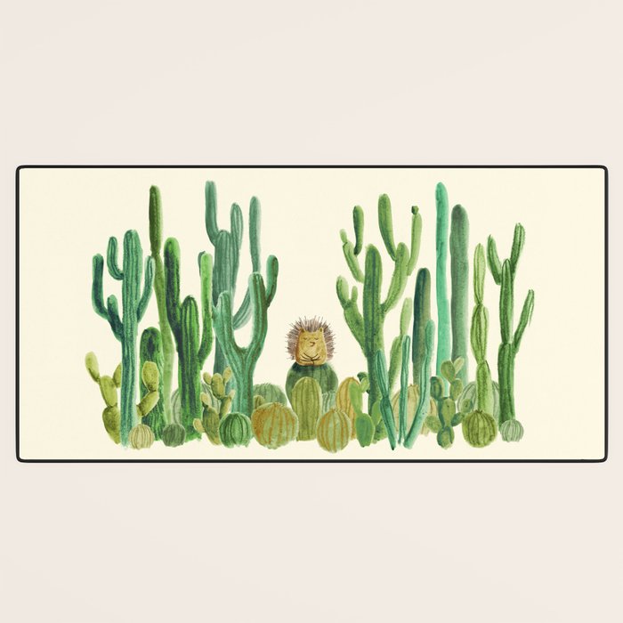 In my happy place - hedgehog meditating in cactus jungle Desk Mat Gallery Image 3