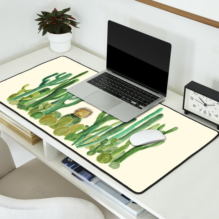 In my happy place - hedgehog meditating in cactus jungle Desk Mat Gallery Image 2