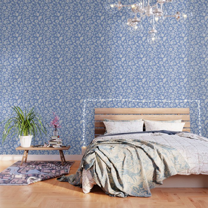 Vintage Style Chintz Florals On Blue Wallpaper Gallery Image 1