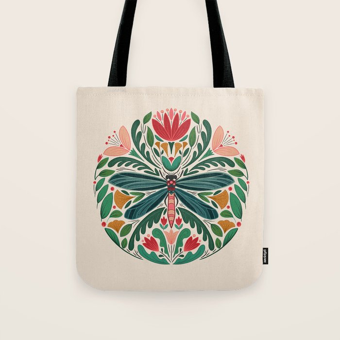 Dragonfly Folk Design Tote Bag Gallery Image 1