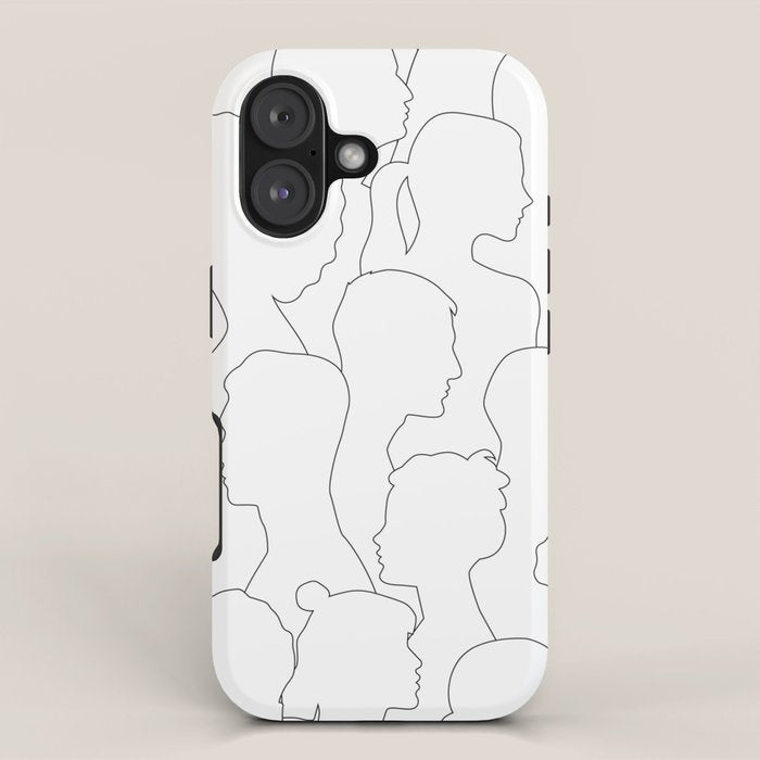 Black and white diverse people crowd pattern iPhone Case Gallery Image 1