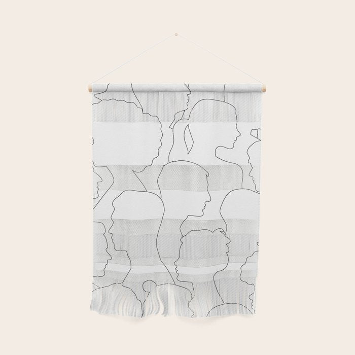 Black and white diverse people crowd pattern Wall Hanging Gallery Image 1