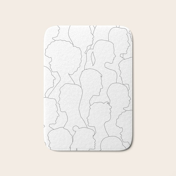 Black and white diverse people crowd pattern Bath Mat Gallery Image 1