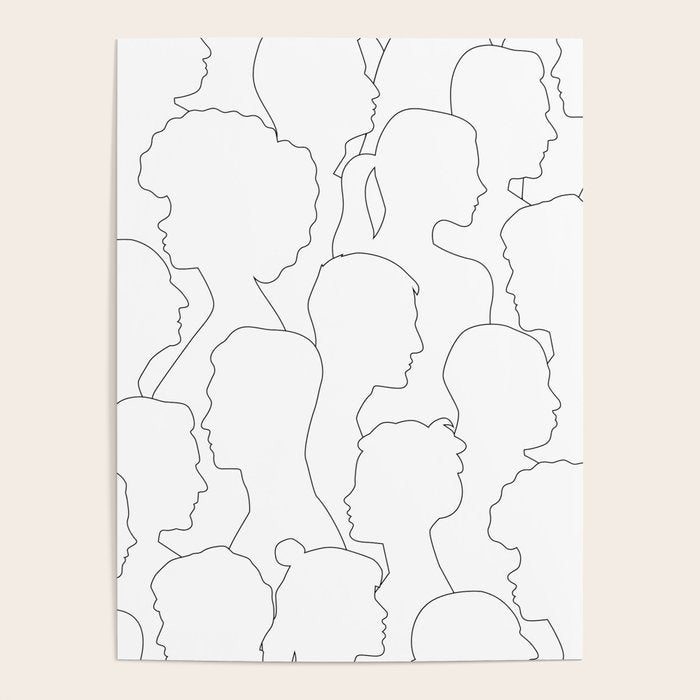 Black and white diverse people crowd pattern Poster Gallery Image 4