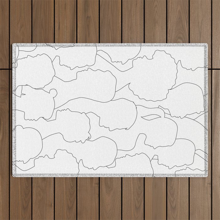 Black and white diverse people crowd pattern Outdoor Rug Gallery Image 1