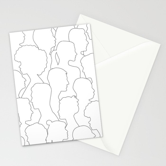 Black and white diverse people crowd pattern Stationery Card Gallery Image 2