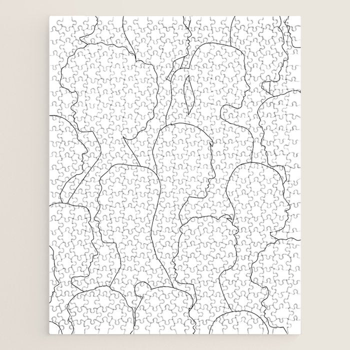 Black and white diverse people crowd pattern Jigsaw Puzzle Gallery Image 1