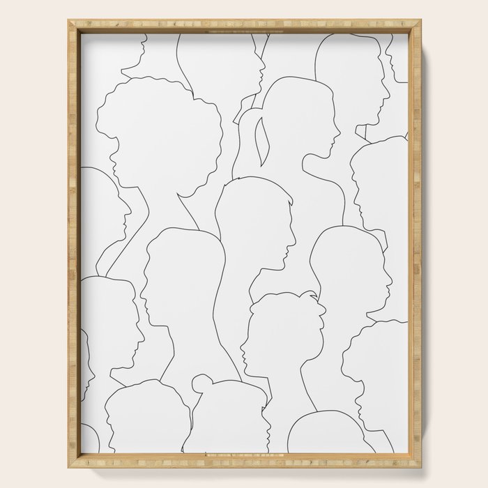 Black and white diverse people crowd pattern Serving Tray Gallery Image 1