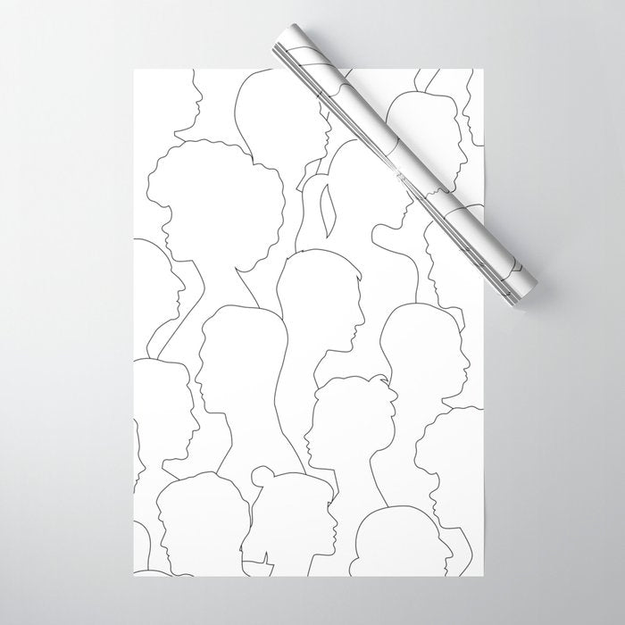 Black and white diverse people crowd pattern Wrapping Paper Gallery Image 1