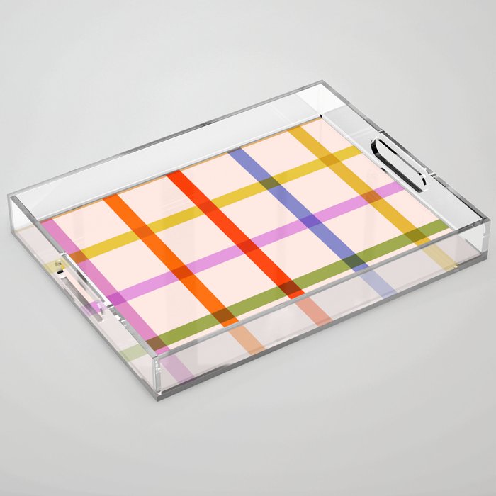 Mid Mod Rainbow Summer Gingham Check pattern Acrylic Tray Gallery Image 1