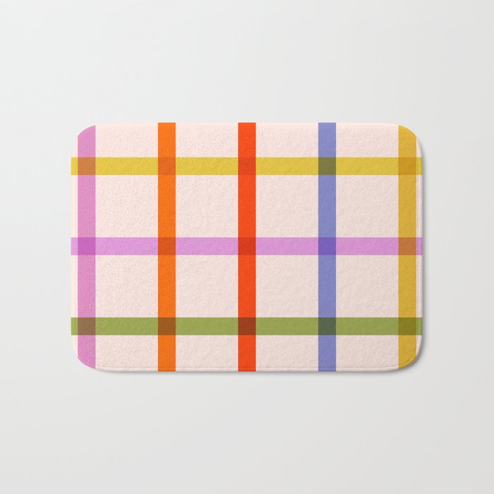 Mid Mod Rainbow Summer Gingham Check pattern Bath Mat Gallery Image 1