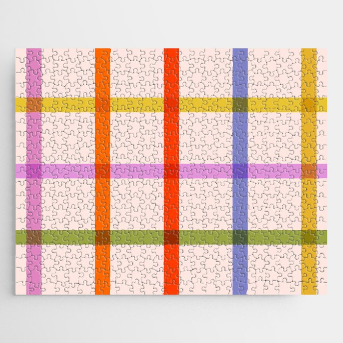 Mid Mod Rainbow Summer Gingham Check pattern Jigsaw Puzzle Gallery Image 1