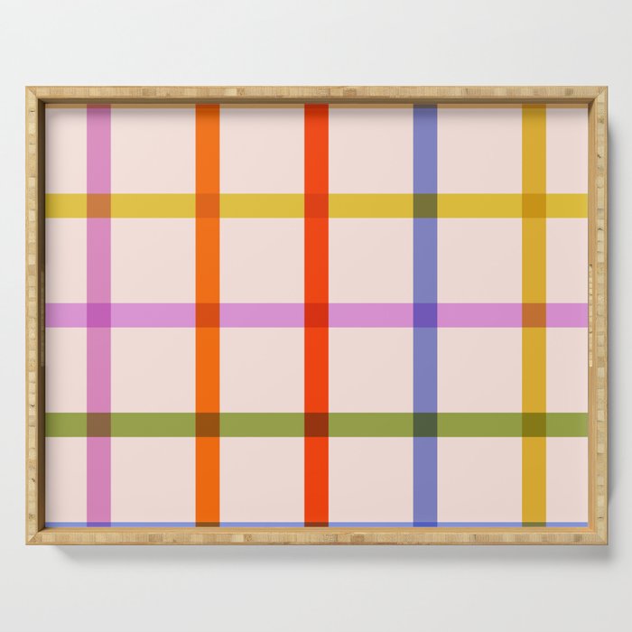 Mid Mod Rainbow Summer Gingham Check pattern Serving Tray Gallery Image 1