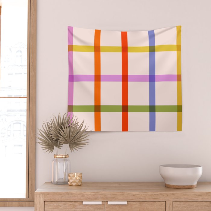 Mid Mod Rainbow Summer Gingham Check pattern Wall Tapestry Gallery Image 2