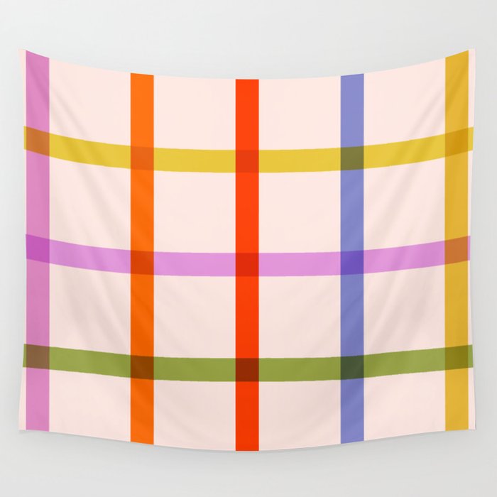 Mid Mod Rainbow Summer Gingham Check pattern Wall Tapestry Gallery Image 4