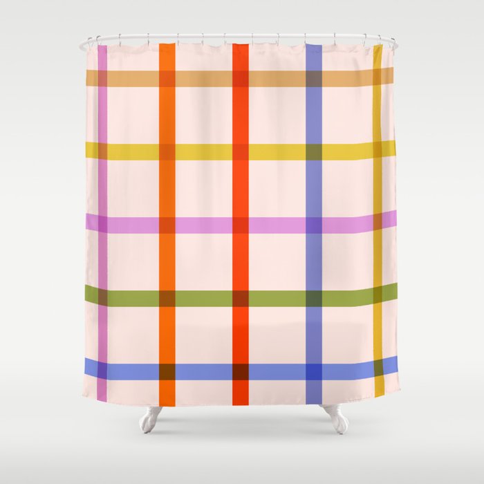 Mid Mod Rainbow Summer Gingham Check pattern Shower Curtain Gallery Image 1