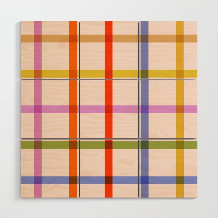 Mid Mod Rainbow Summer Gingham Check pattern Wood Wall Art Gallery Image 1