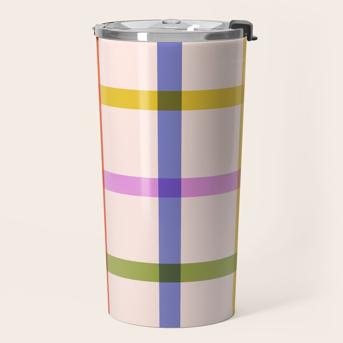 Mid Mod Rainbow Summer Gingham Check pattern Travel Mug Gallery Image 2