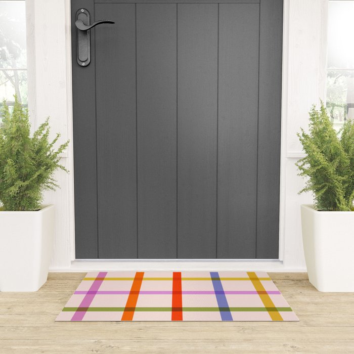 Mid Mod Rainbow Summer Gingham Check pattern Welcome Mat Gallery Image 3