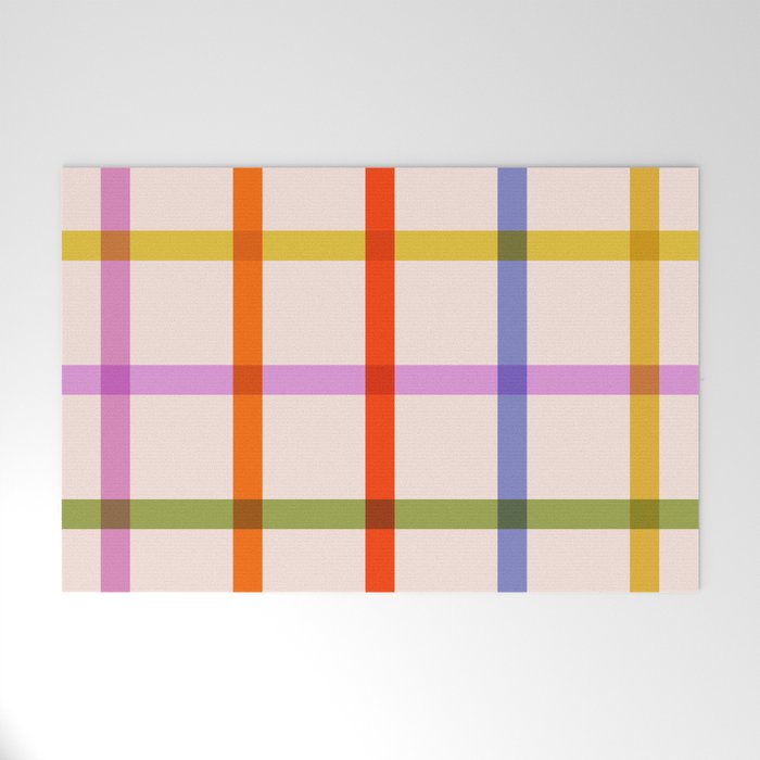 Mid Mod Rainbow Summer Gingham Check pattern Welcome Mat Gallery Image 1