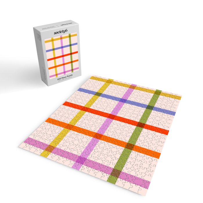 Mid Mod Rainbow Summer Gingham Check pattern Jigsaw Puzzle Gallery Image 2