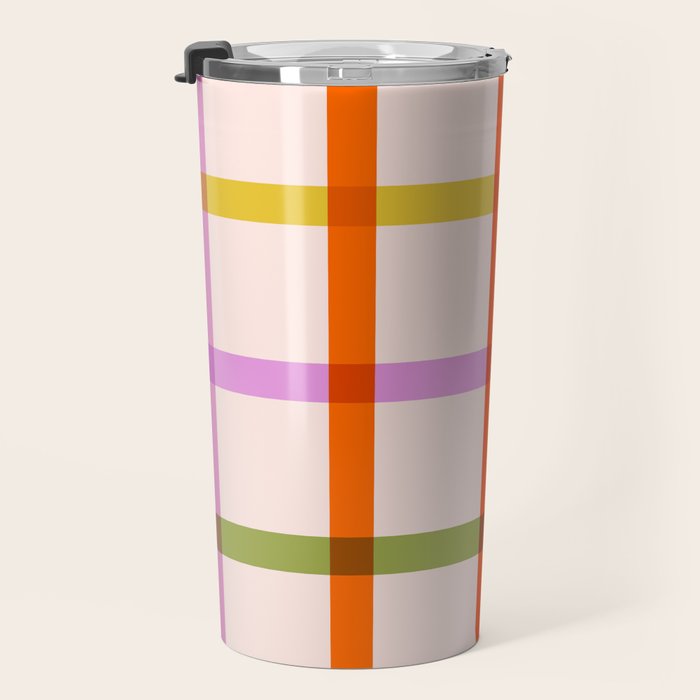 Mid Mod Rainbow Summer Gingham Check pattern Travel Mug Gallery Image 3