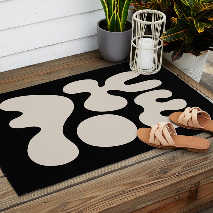 Mid Century Modern Organic Shapes 352 Black and Linen White Outdoor Rug Gallery Image 2