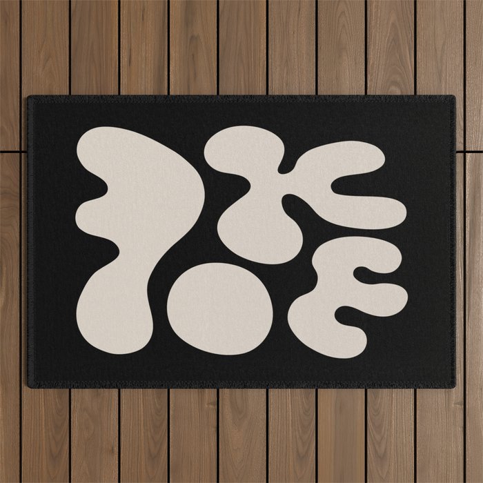 Mid Century Modern Organic Shapes 352 Black and Linen White Outdoor Rug Gallery Image 1