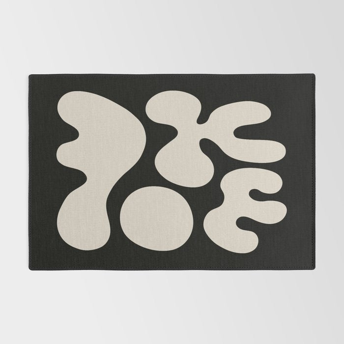 Mid Century Modern Organic Shapes 352 Black and Linen White Rug Gallery Image 2