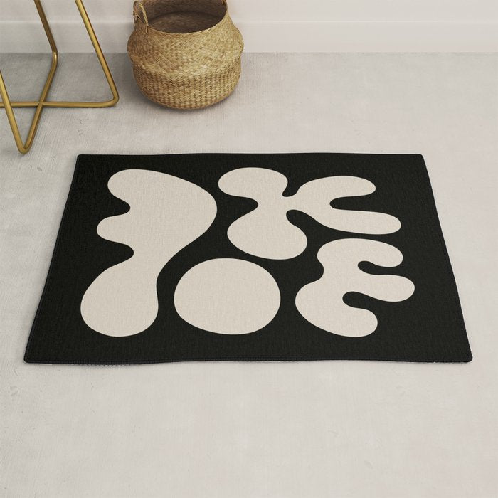 Mid Century Modern Organic Shapes 352 Black and Linen White Rug Gallery Image 1