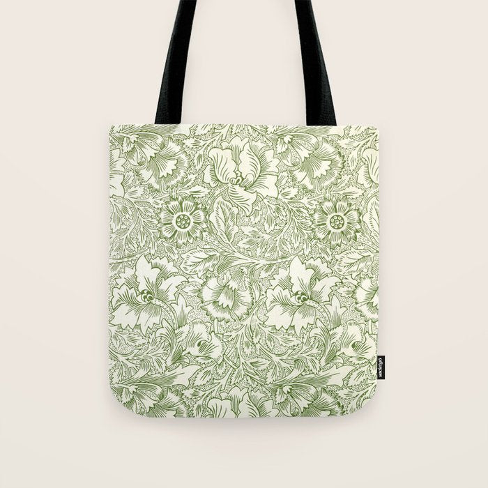 William Morris Wild Tulip Forest Green Floral Tote Bag Gallery Image 1
