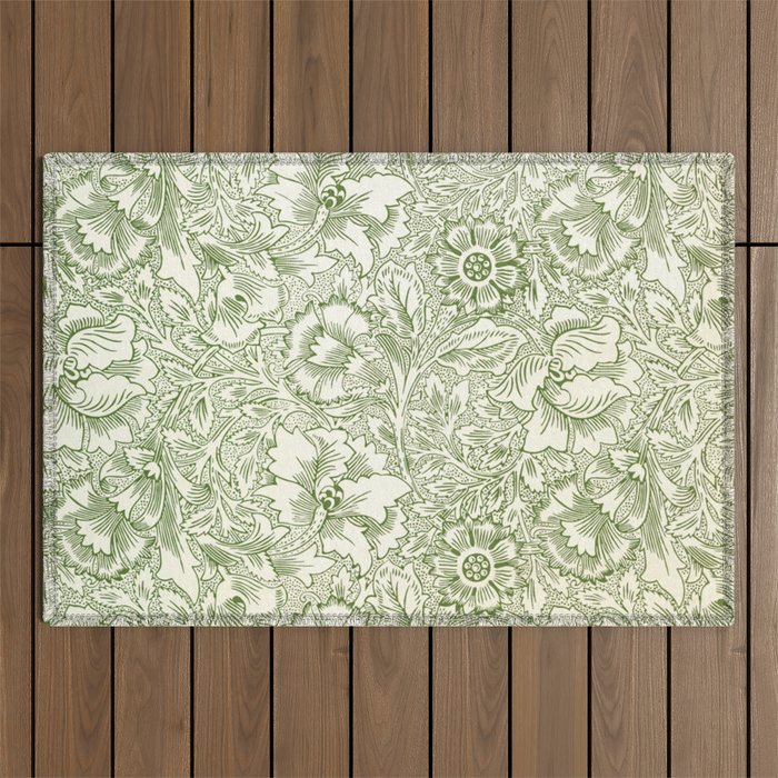 William Morris Wild Tulip Forest Green Floral Outdoor Rug Gallery Image 1