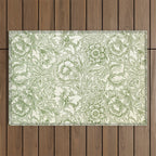 William Morris Wild Tulip Forest Green Floral Outdoor Rug Gallery Image 1