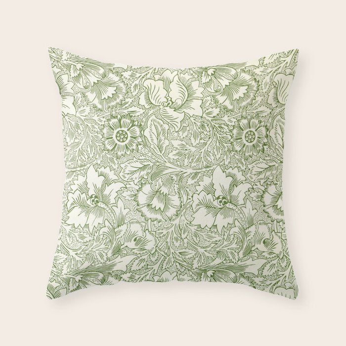 William Morris Wild Tulip Forest Green Floral Throw Pillow Gallery Image 6