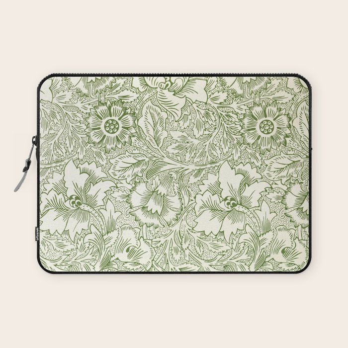 William Morris Wild Tulip Forest Green Floral Laptop Sleeve Gallery Image 1