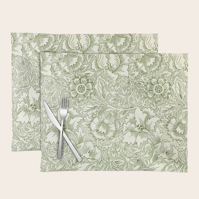 William Morris Wild Tulip Forest Green Floral Placemat Gallery Image 1