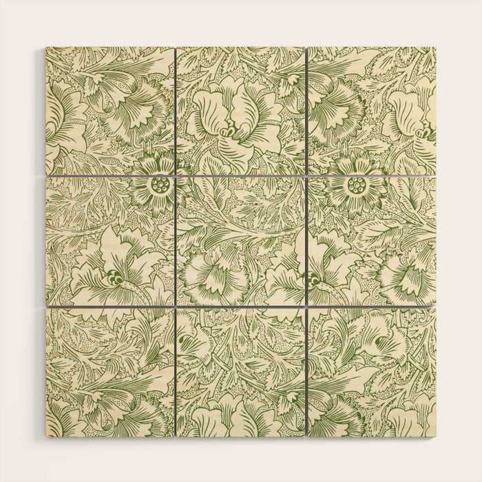 William Morris Wild Tulip Forest Green Floral Wood Wall Art Gallery Image 1