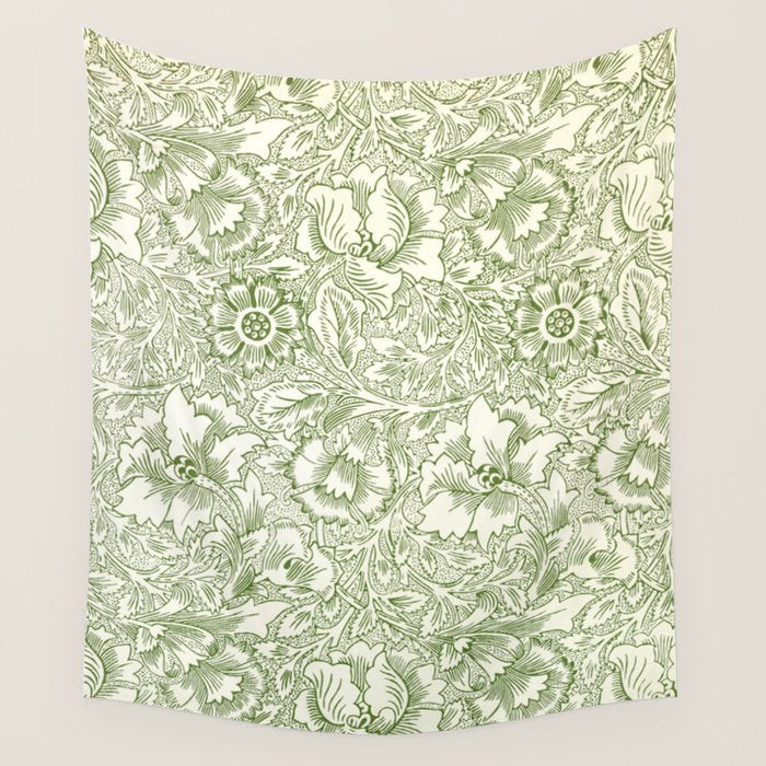 William Morris Wild Tulip Forest Green Floral Wall Tapestry Gallery Image 1