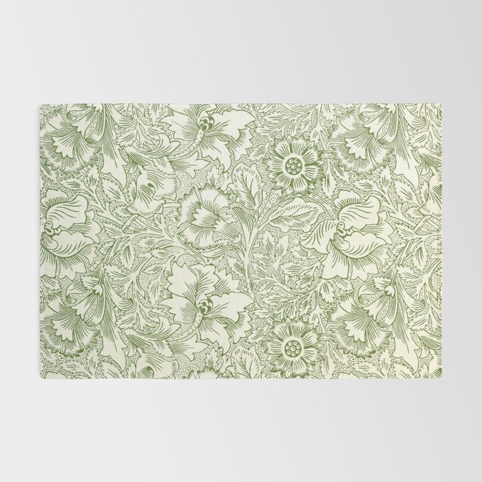 William Morris Wild Tulip Forest Green Floral Rug Gallery Image 2