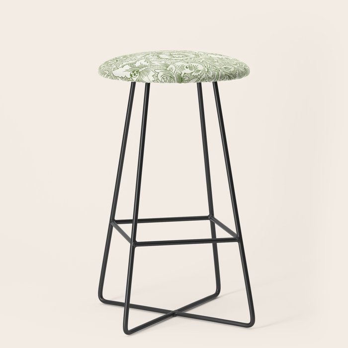William Morris Wild Tulip Forest Green Floral Stool Gallery Image 1
