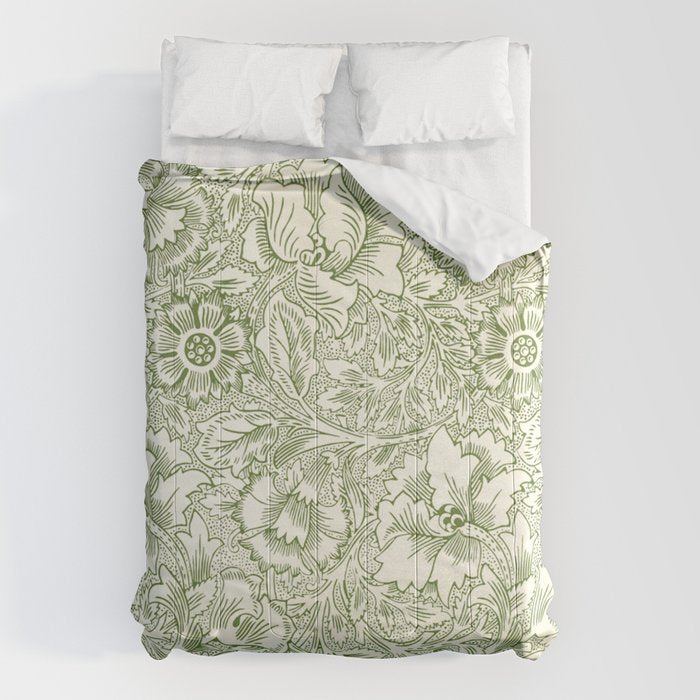 William Morris Wild Tulip Forest Green Floral Comforter Gallery Image 1